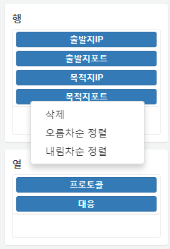 피벗 차원 필드 컨텍스트 메뉴